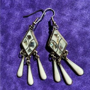 Silver, Enamel and Abalone Earrings